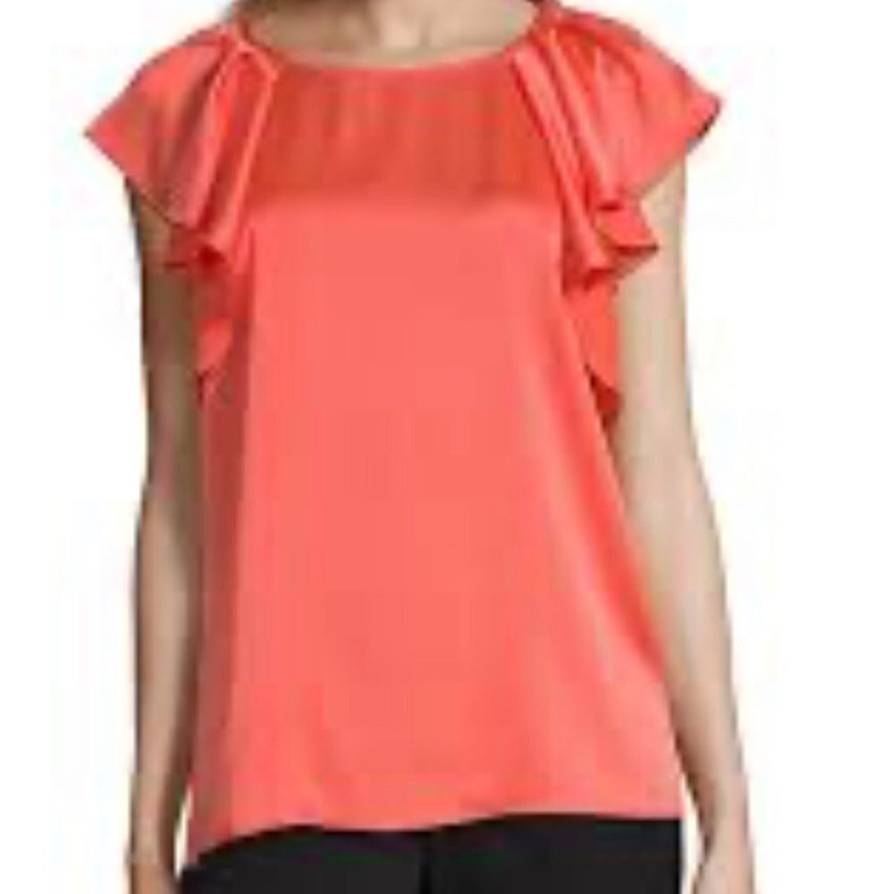 Worthington Flutter Sleeve Satin aloha Coral top